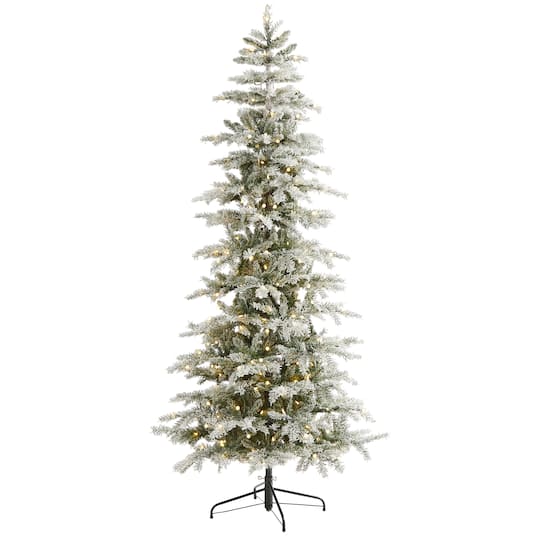 7.5ft. Pre-Lit Slim Flocked Nova Scotia Spruce Artificial Christmas Tree with Warm White LED Lights